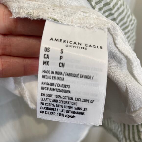 American Eagle Babydoll Striped Mini Dress Embroidered Green Puff Sleeve S - Picture 5 of 7